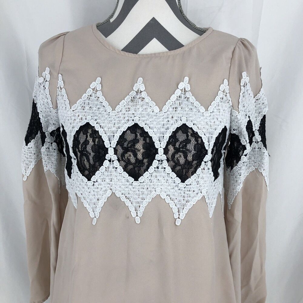 HOT & DELICIOUS Pink Crochet Lace Long Sleeve Mini Shift Dress Small